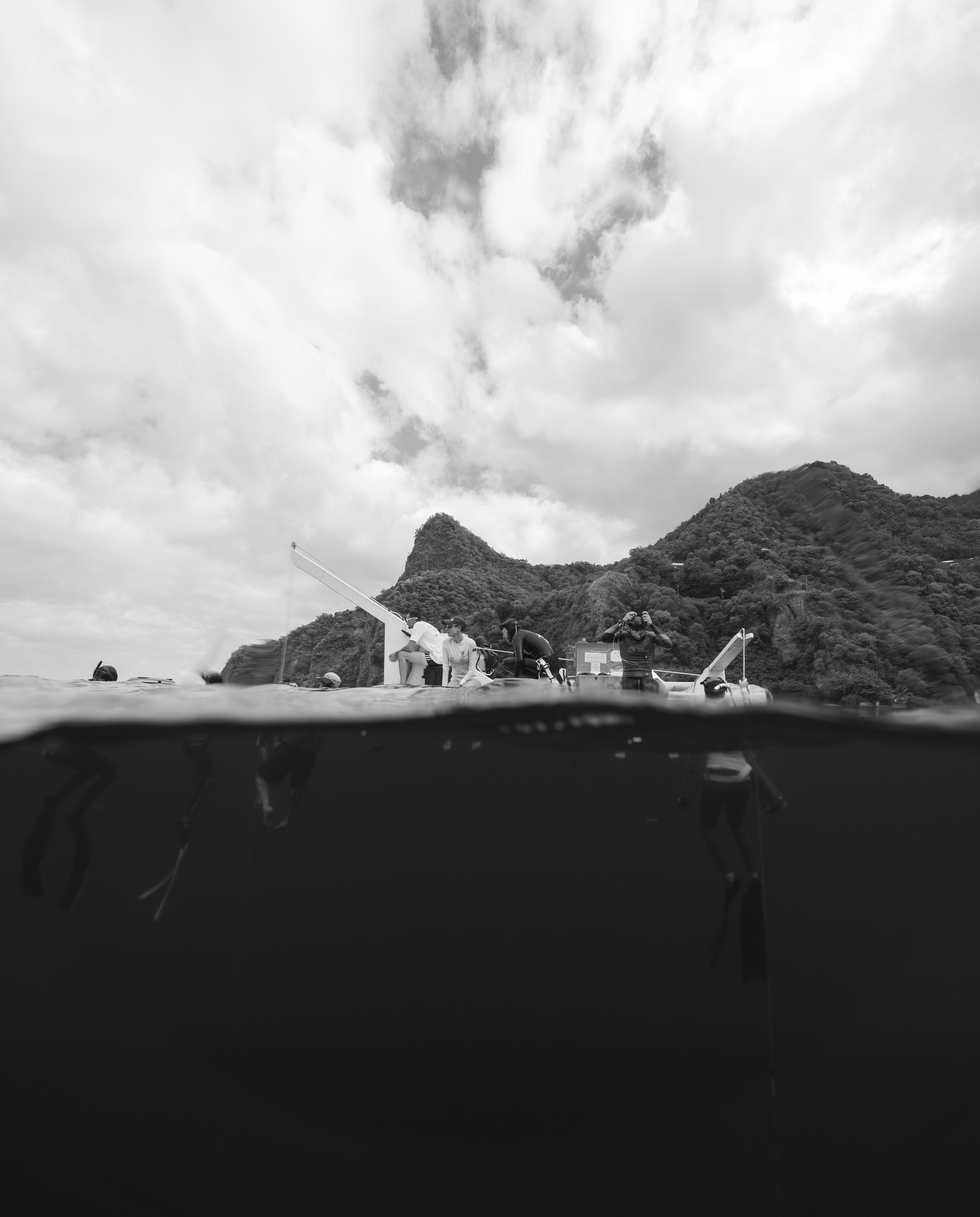 The Blue Element team on the platform in Soufrière Bay